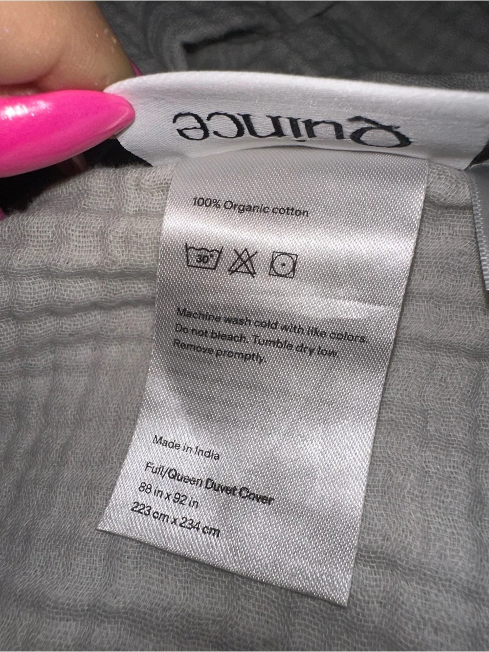 QUINCE Organic Airy Gauze Duvet Cover in Light Grey Buttons Full/Queen - NWOT